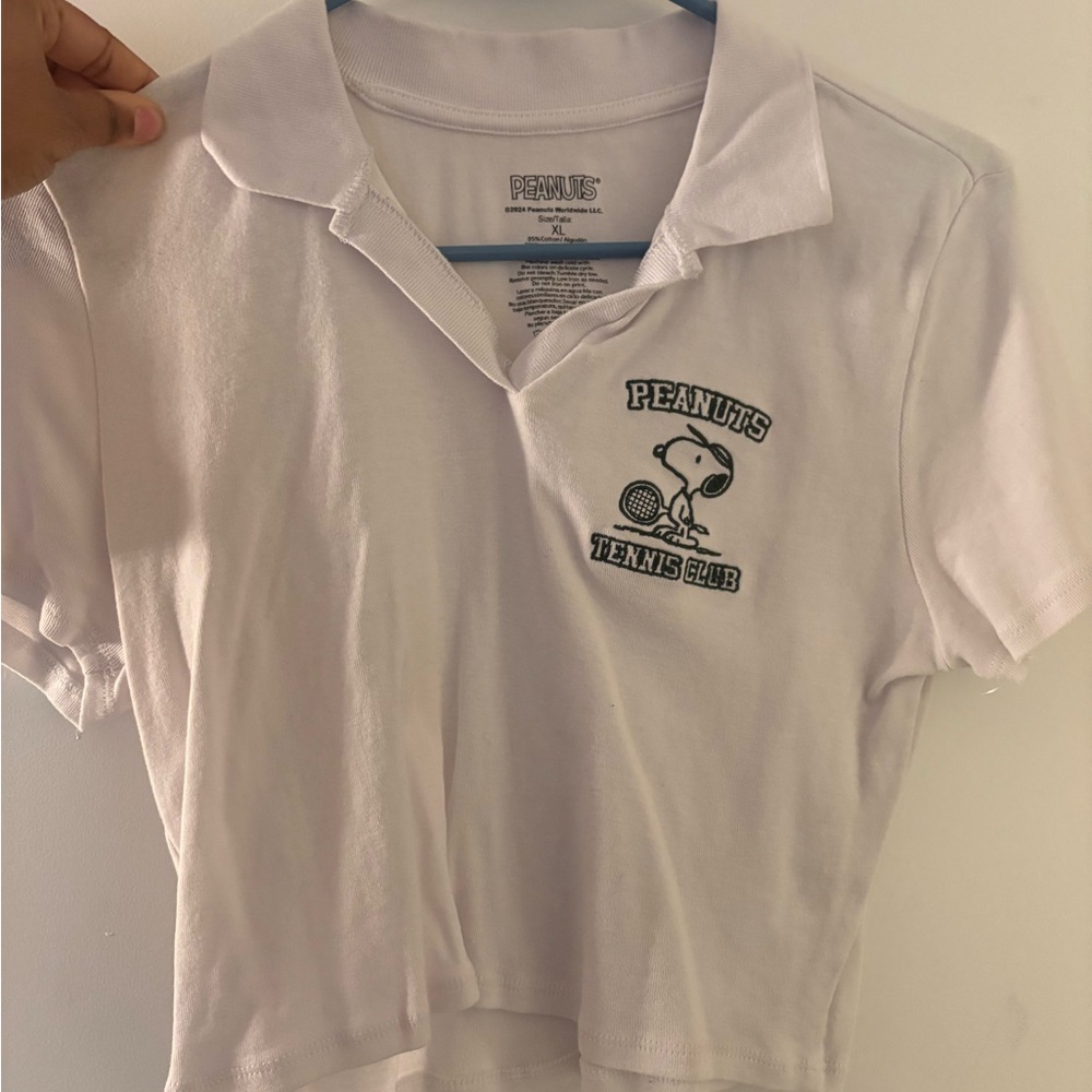 Peanuts White Crop Top with Tennis Club Graphic